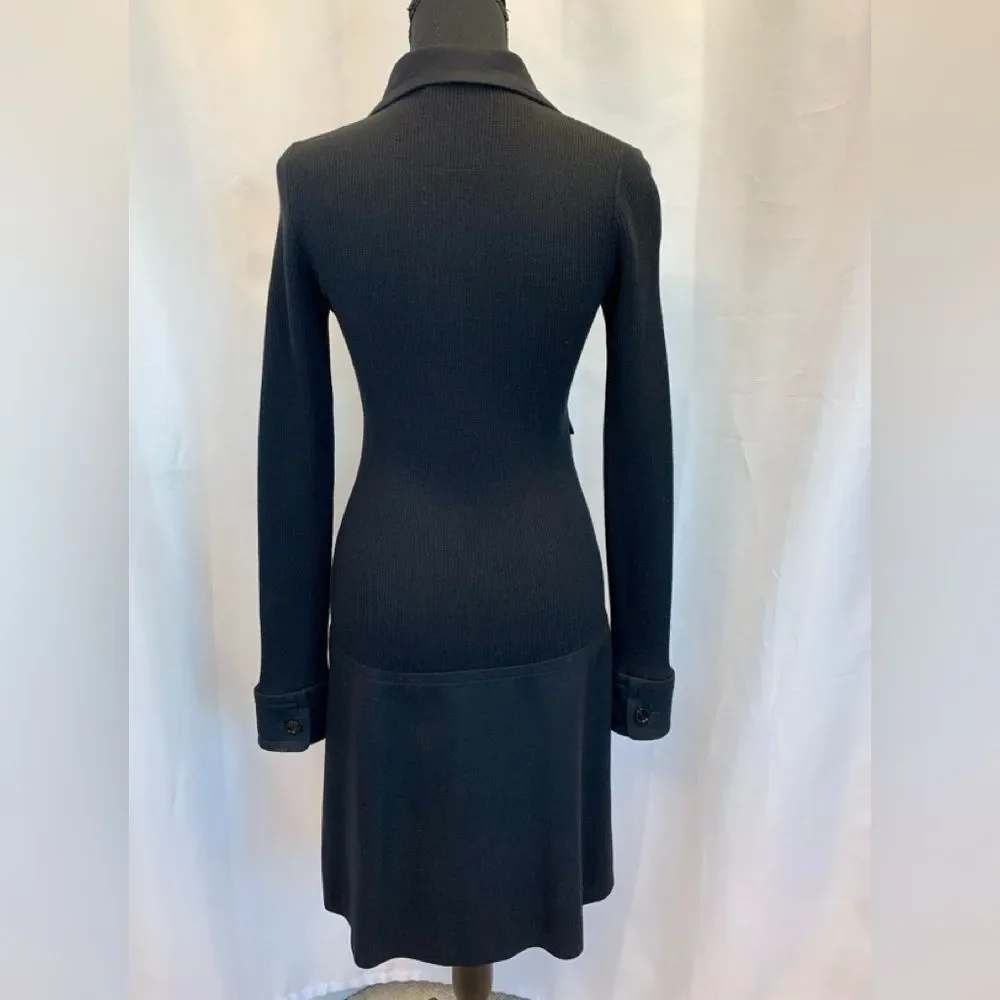Akris Punto black ribbed knit long sleeve pleated wool dress Sz 4 NWOT - Picture 7 of 14
